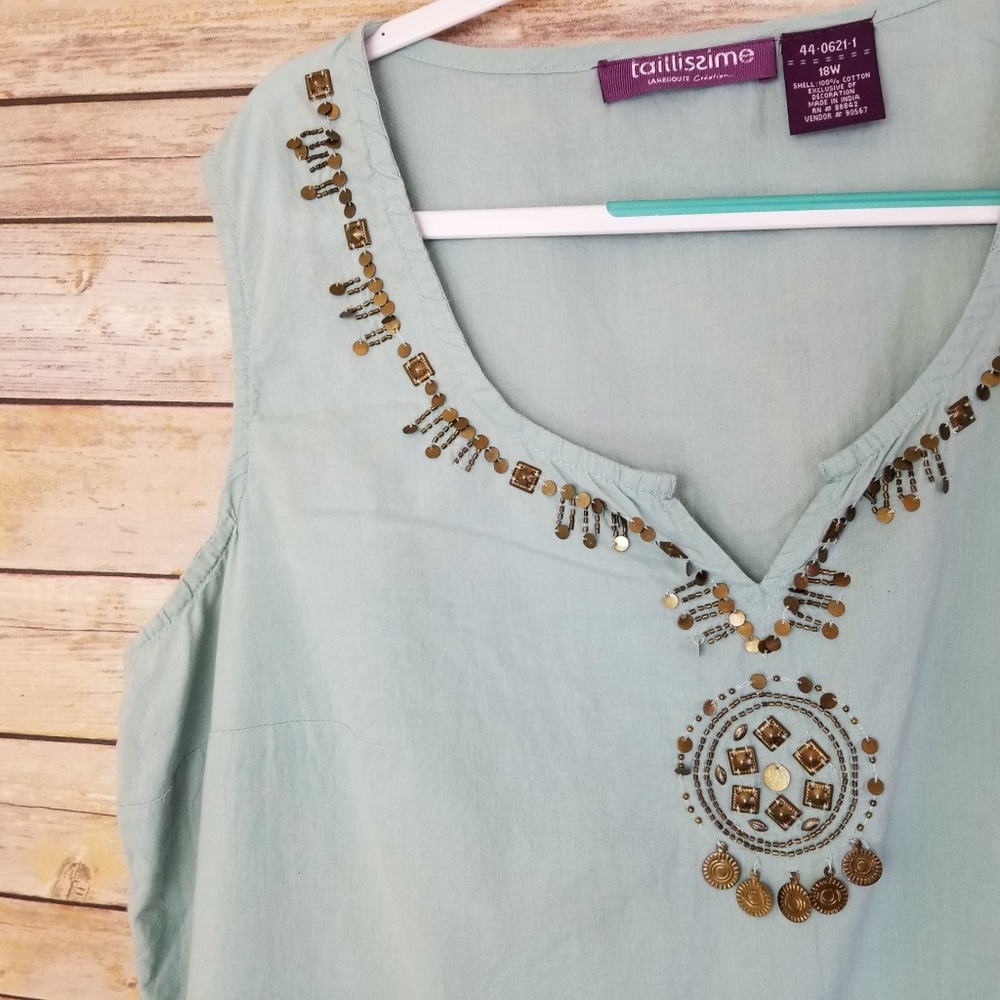 Taillissime Mint Sleeveless Embellished Tunic 18W